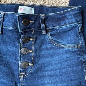 SO Blue Denim Stretch Skinny Jegging Jeans Faux Button Snap Closure Girls 12